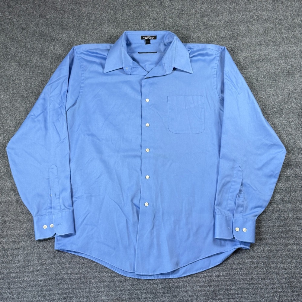 Geoffrey Beene Fitted Wrinkle Free Long Sleeve Button Down Blue Mens Large #3736